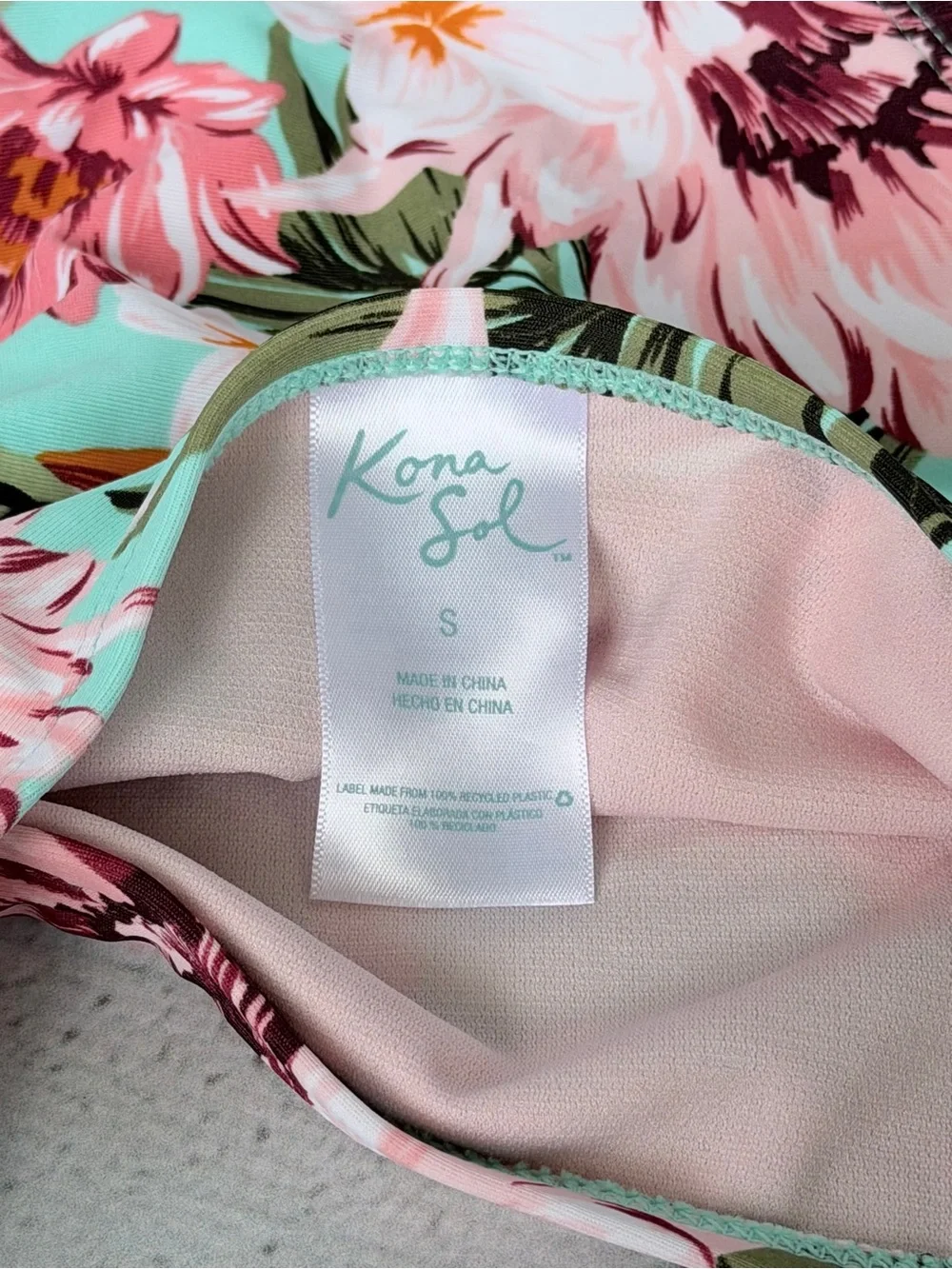 Kona Sol Mint Green Tropical Floral Side-Tie Bikini Bottoms - BOTTOMS ONLY